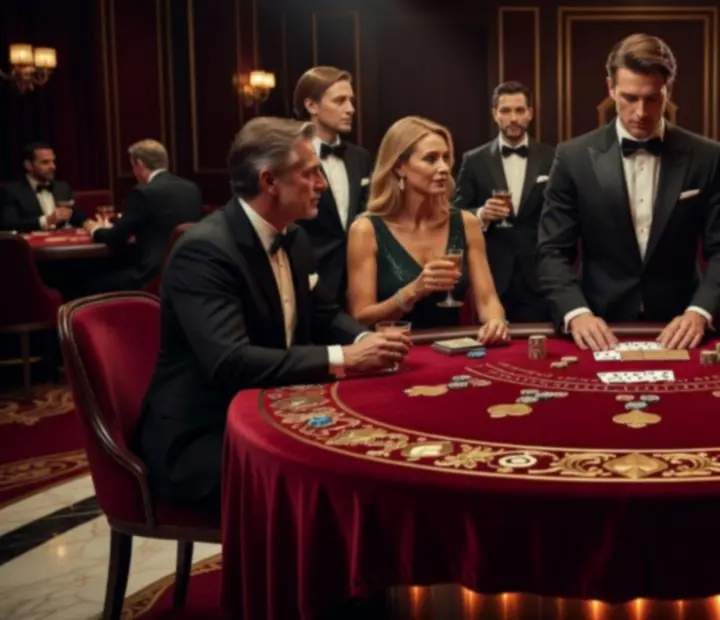 Elegancki stół blackjack z profesjonalnym krupierem podczas wieczornego eventu