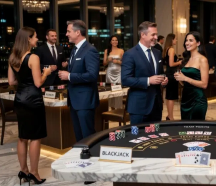 Elegancki wieczór firmowy z motywem kasynowym w luksusowej sali eventowej