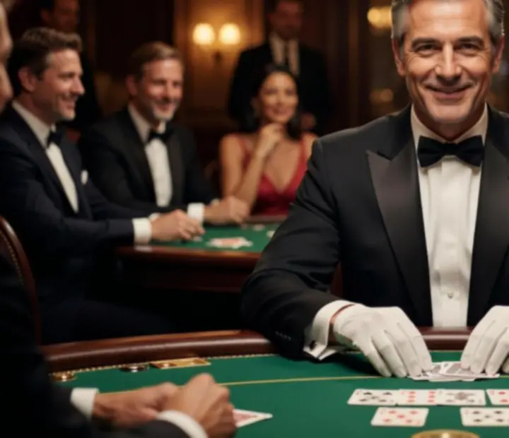 Profesjonalny krupier i prowadzący podczas wieczoru pokerowego