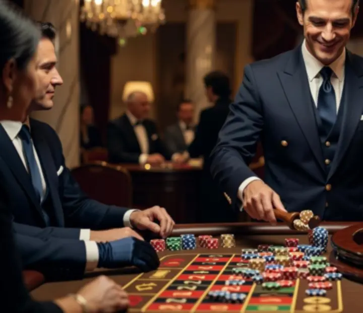 Profesjonalny krupier prowadzący ruletkę podczas eleganckiego eventu